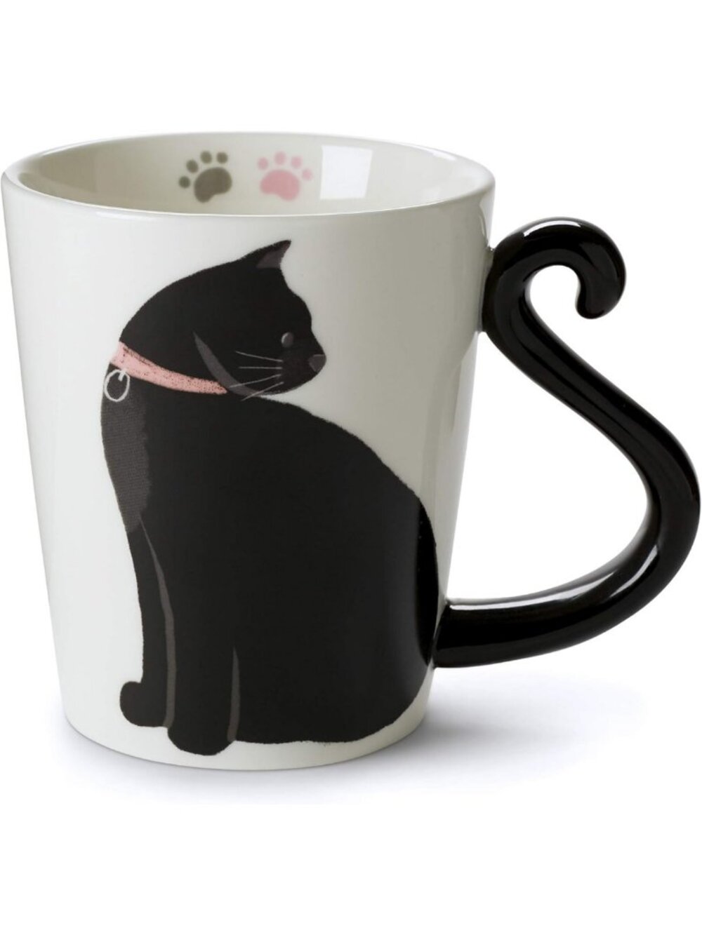 Handmade Black Cat Coffee Mug - 12 oz Ceramic Tea Cup with Tail Handle & Paw